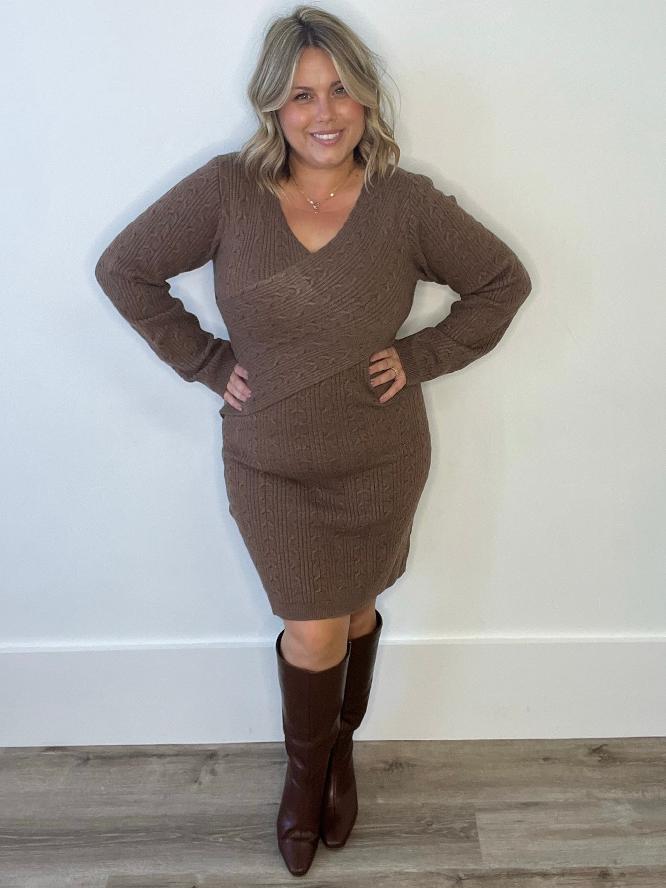 Cable Crossover Knit Dress - Coco-dress- Hometown Style HTS, women's in store and online boutique located in Ingersoll, Ontario