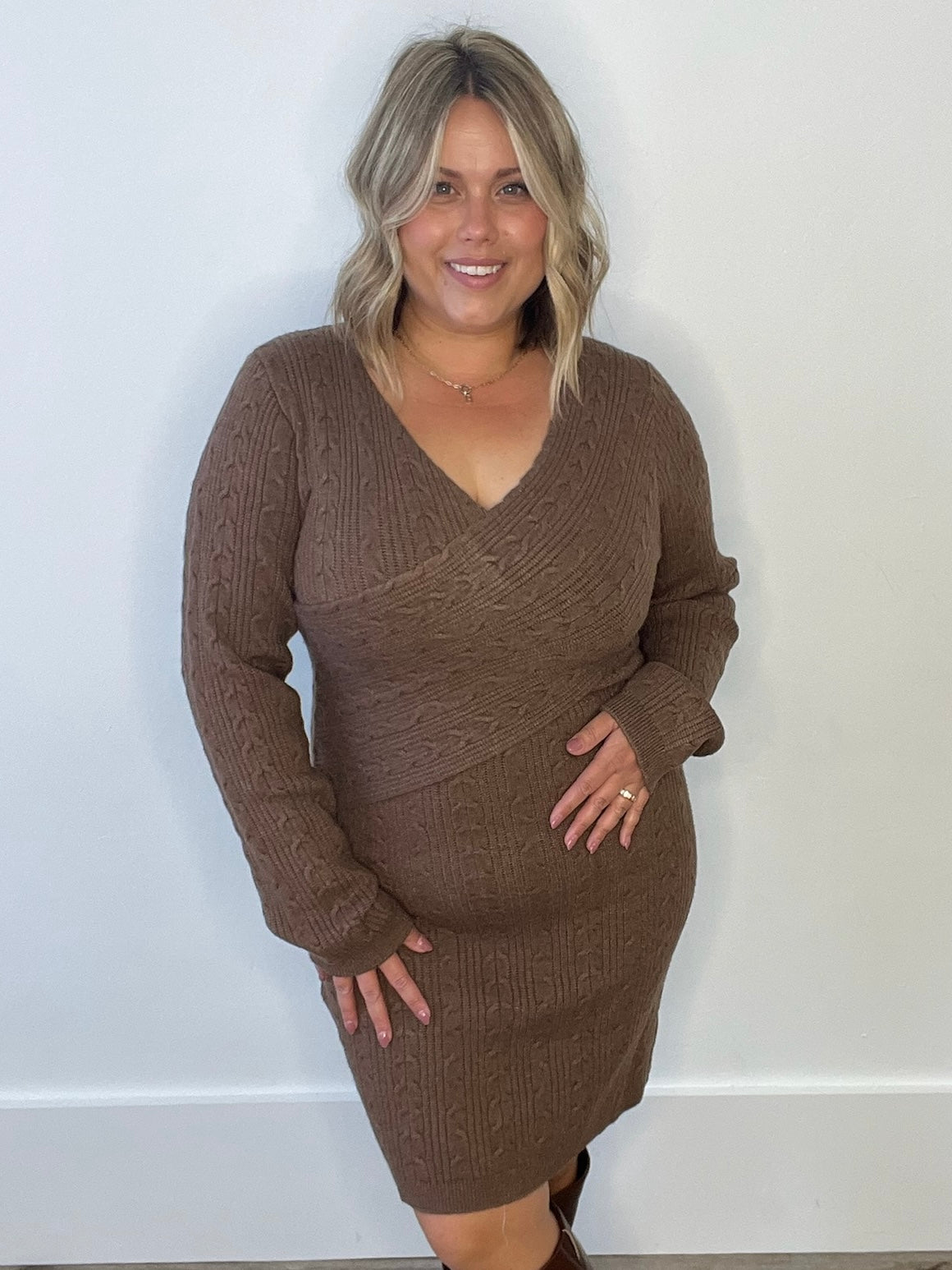 Cable Crossover Knit Dress - Coco-dress- Hometown Style HTS, women's in store and online boutique located in Ingersoll, Ontario