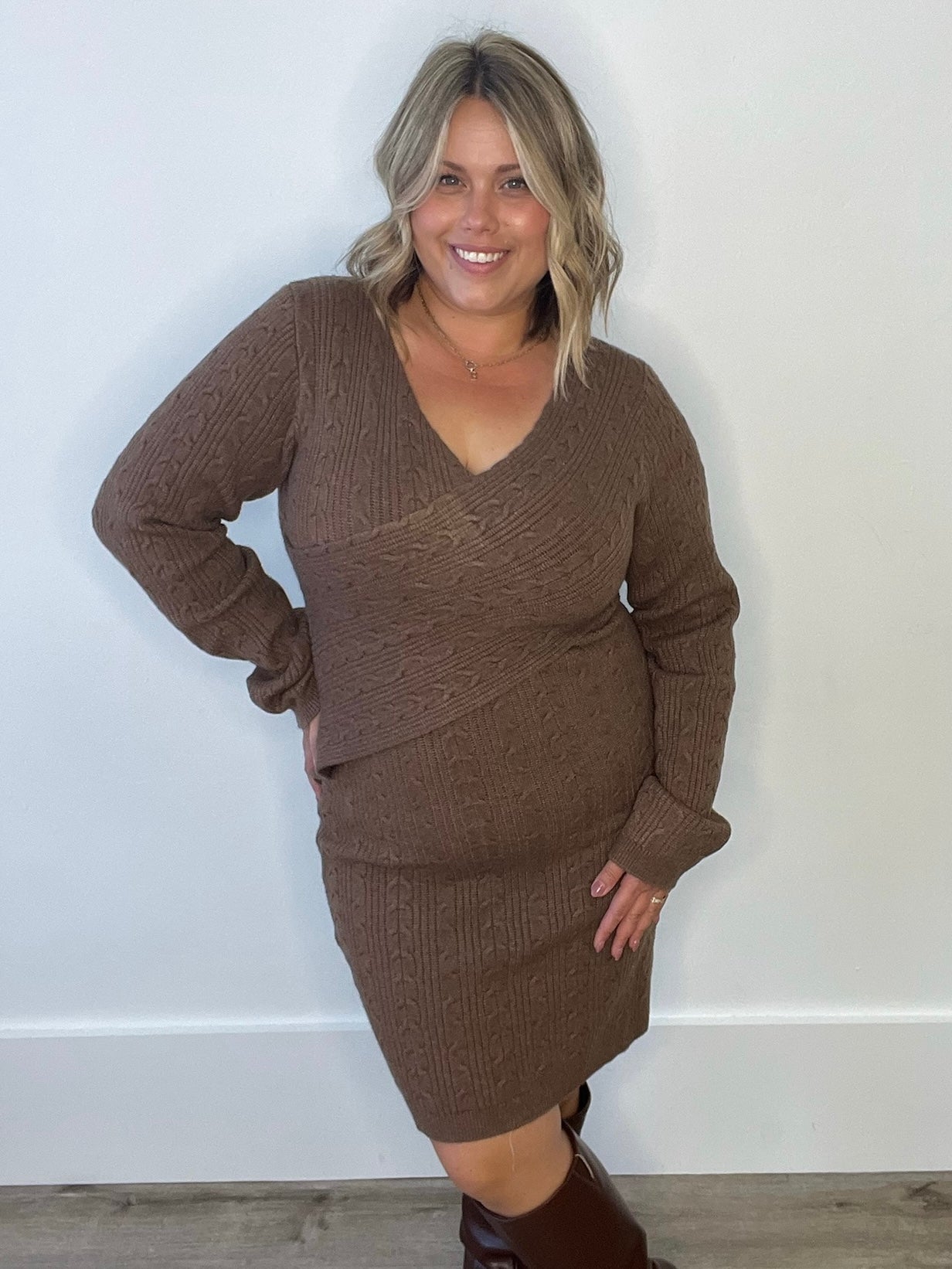Cable Crossover Knit Dress - Coco-dress- Hometown Style HTS, women's in store and online boutique located in Ingersoll, Ontario