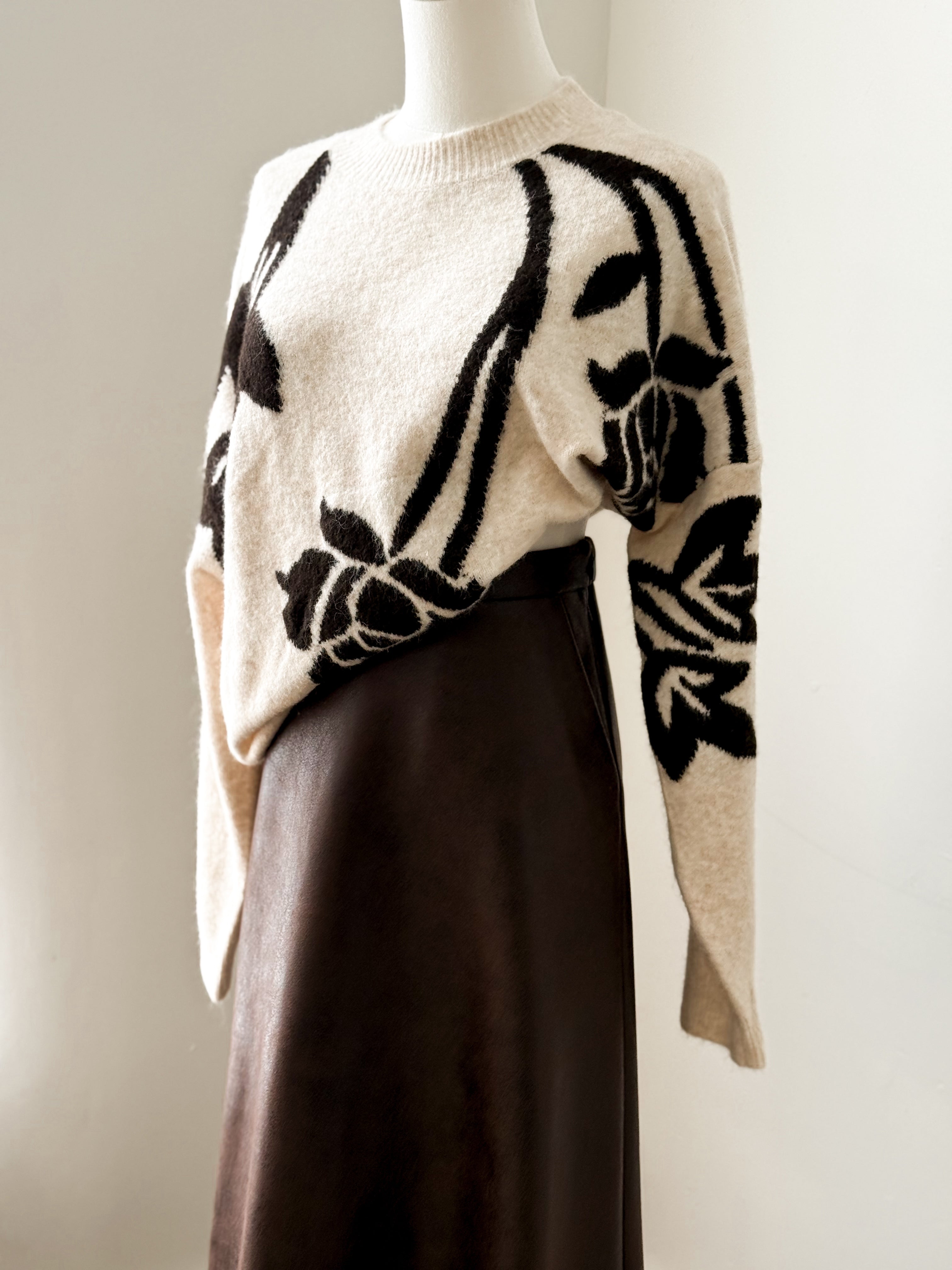 BYOMEA FLOWER JUMPER 4 - Birch/Java-Sweaters and Cardigans- Hometown Style HTS, women's in store and online boutique located in Ingersoll, Ontario