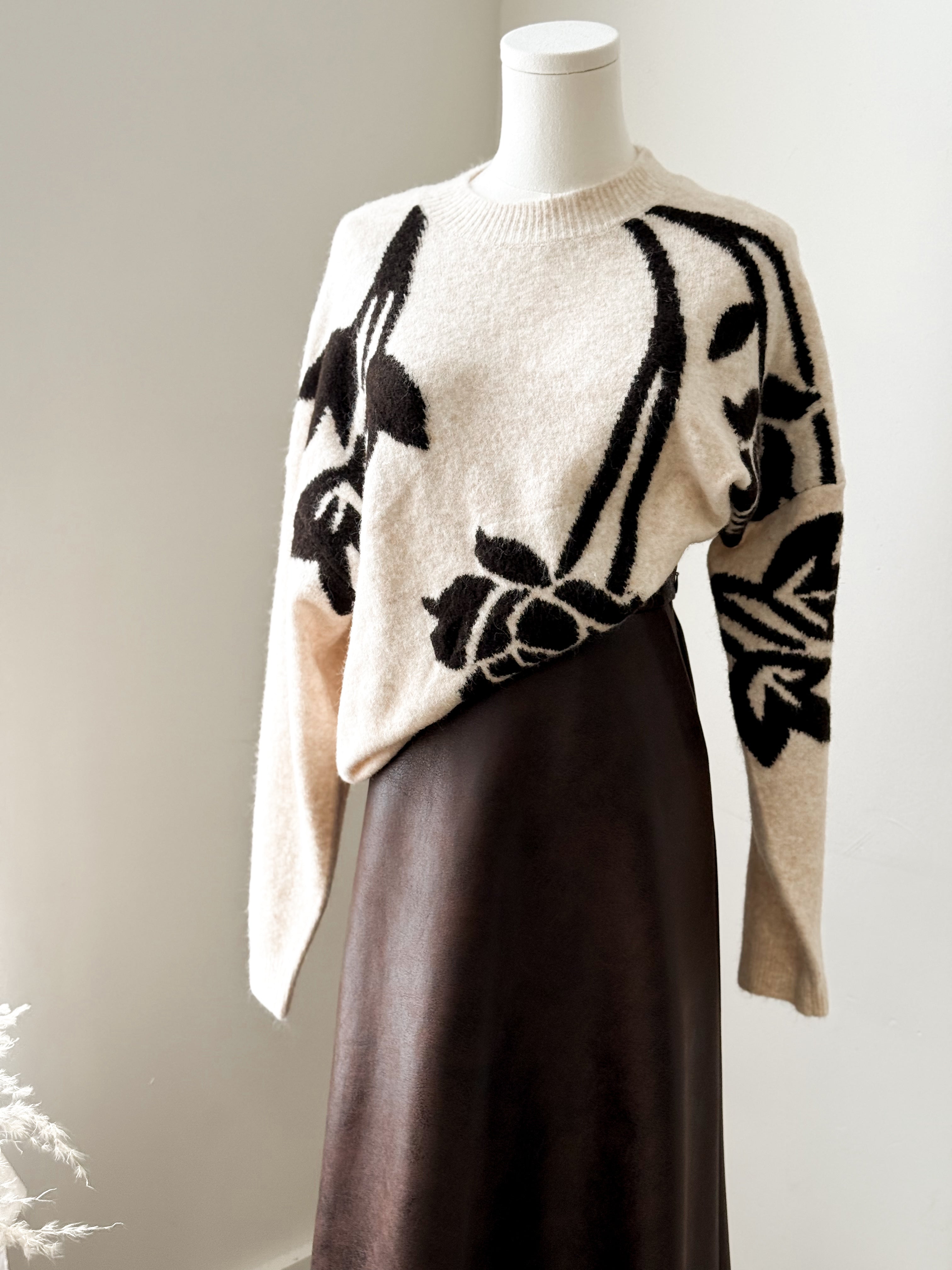 BYOMEA FLOWER JUMPER 4 - Birch/Java-Sweaters and Cardigans- Hometown Style HTS, women's in store and online boutique located in Ingersoll, Ontario