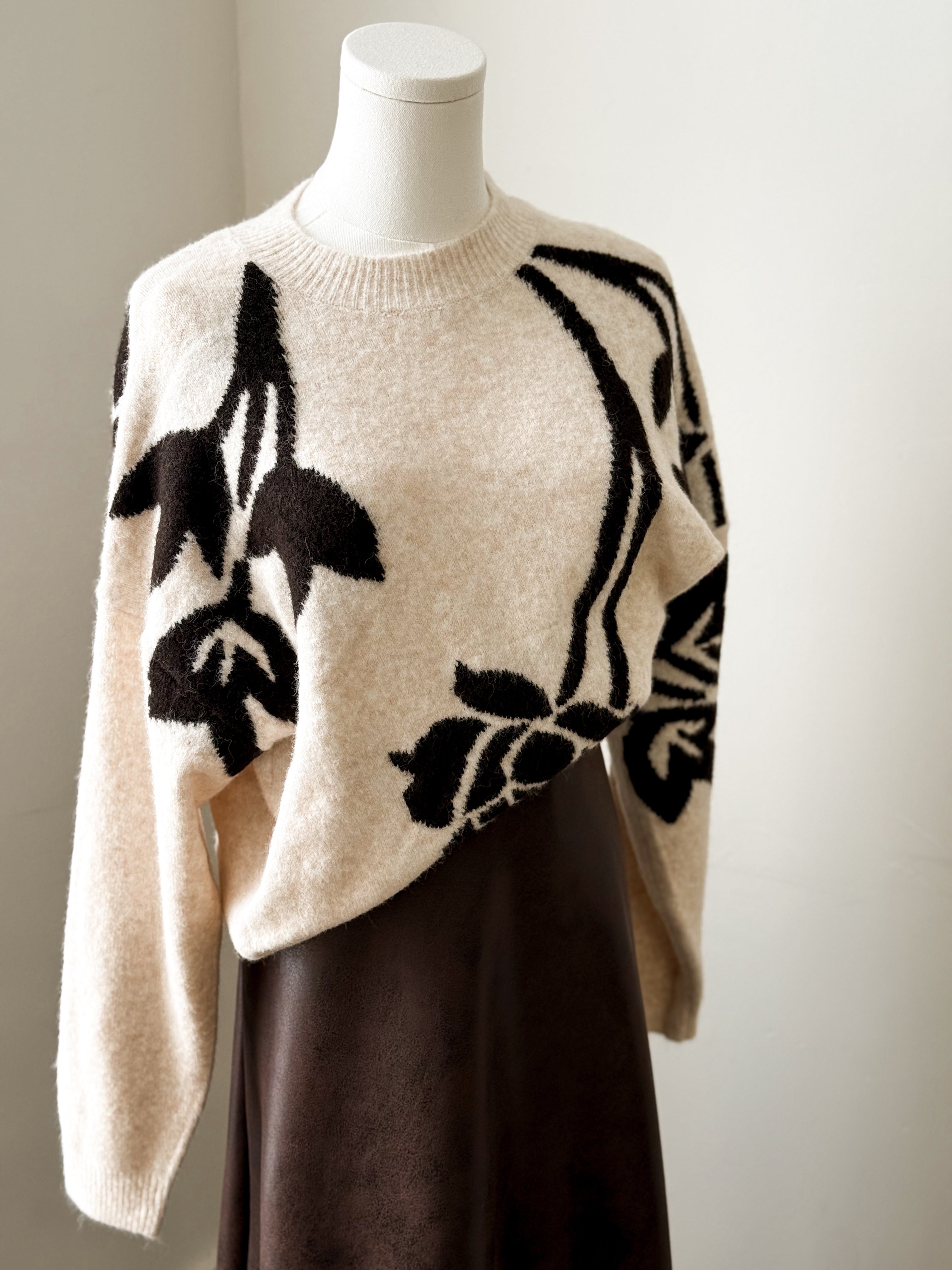 BYOMEA FLOWER JUMPER 4 - Birch/Java-Sweaters and Cardigans- Hometown Style HTS, women's in store and online boutique located in Ingersoll, Ontario