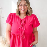 Bow Tie Babydoll - Fuchsia-blouse- Hometown Style HTS, women's in store and online boutique located in Ingersoll, Ontario