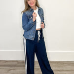 Straight Leg Track Pants - Navy- Hometown Style HTS, women's in store and online boutique located in Ingersoll, Ontario