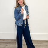 Straight Leg Track Pants - Navy- Hometown Style HTS, women's in store and online boutique located in Ingersoll, Ontario