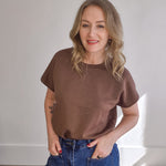 Drop Short Sleeve Top - Brown-Casual Tops- Hometown Style HTS, women's in store and online boutique located in Ingersoll, Ontario