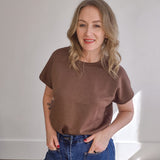Drop Short Sleeve Top - Brown-Casual Tops- Hometown Style HTS, women's in store and online boutique located in Ingersoll, Ontario