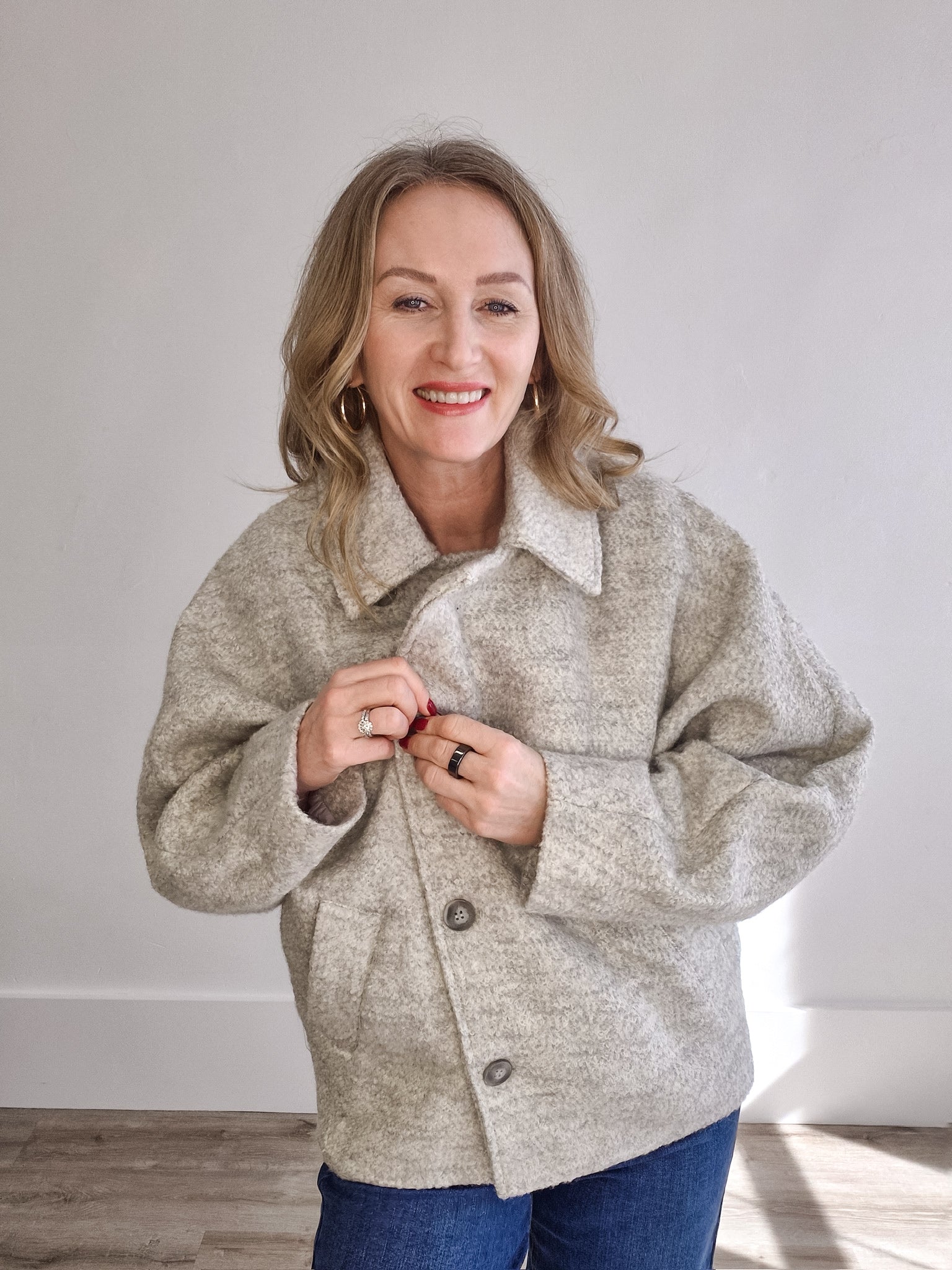 Boucle Jacket - Grey-Coat & Jackets- Hometown Style HTS, women's in store and online boutique located in Ingersoll, Ontario