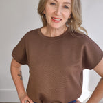 Drop Short Sleeve Top - Brown-Casual Tops- Hometown Style HTS, women's in store and online boutique located in Ingersoll, Ontario
