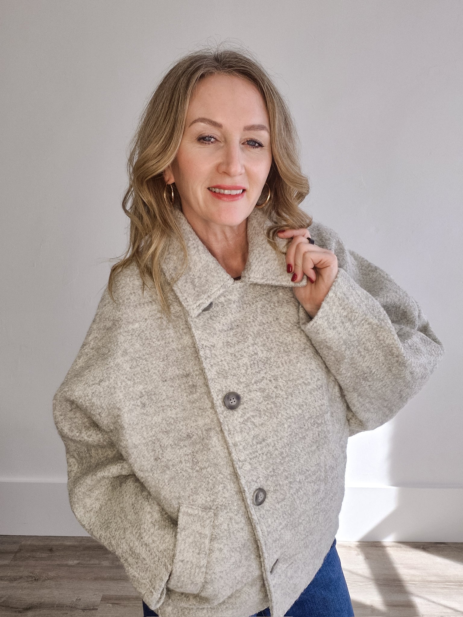 Boucle Jacket - Grey-Coat & Jackets- Hometown Style HTS, women's in store and online boutique located in Ingersoll, Ontario