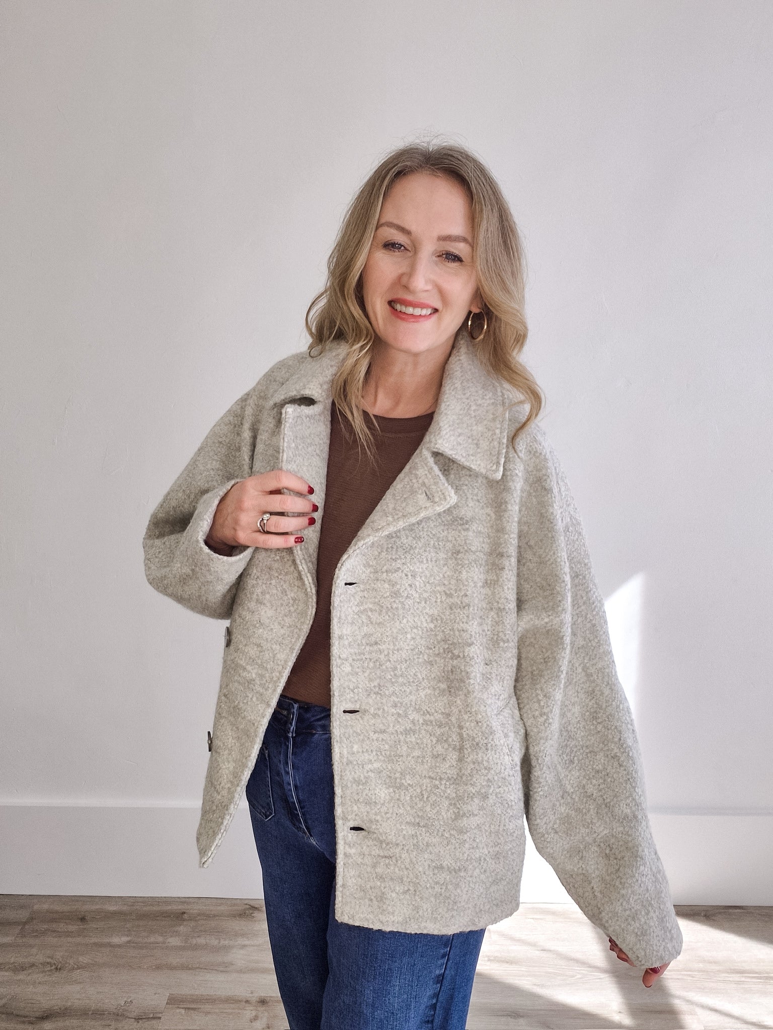 Boucle Jacket - Grey-Coat & Jackets- Hometown Style HTS, women's in store and online boutique located in Ingersoll, Ontario
