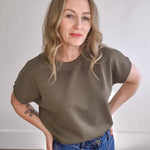Drop Short Sleeve Top - Olive-Casual Tops- Hometown Style HTS, women's in store and online boutique located in Ingersoll, Ontario
