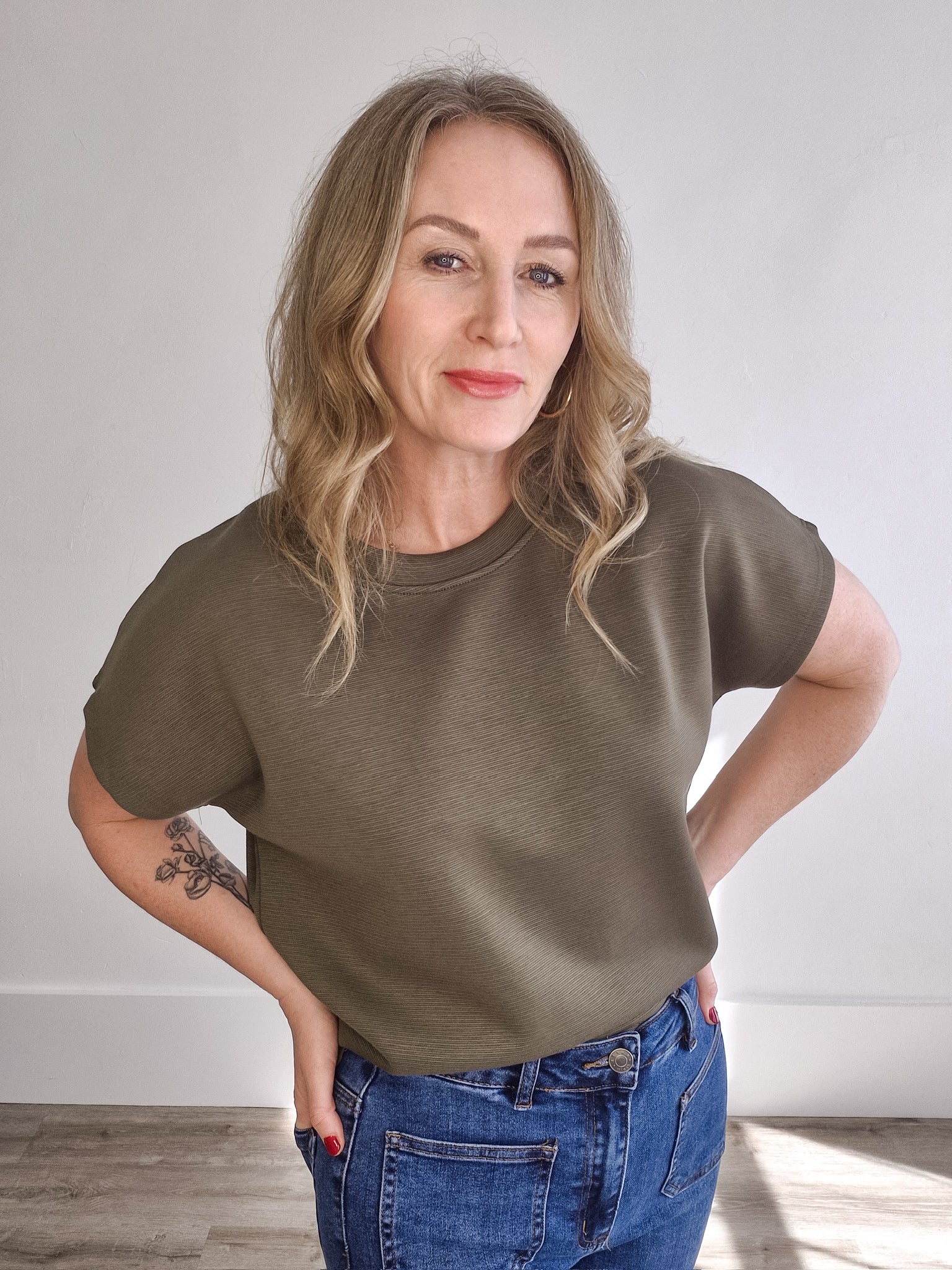 Drop Short Sleeve Top - Olive-Casual Tops- Hometown Style HTS, women's in store and online boutique located in Ingersoll, Ontario