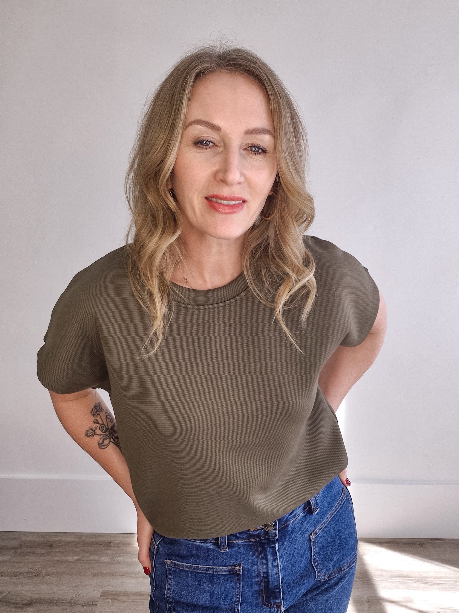 Drop Short Sleeve Top - Olive-Casual Tops- Hometown Style HTS, women's in store and online boutique located in Ingersoll, Ontario