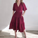 Balloon Sleeve Dress - Wine-Special Occasion Dress- Hometown Style HTS, women's in store and online boutique located in Ingersoll, Ontario