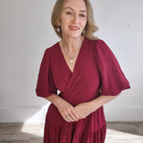 Balloon Sleeve Dress - Wine-Special Occasion Dress- Hometown Style HTS, women's in store and online boutique located in Ingersoll, Ontario