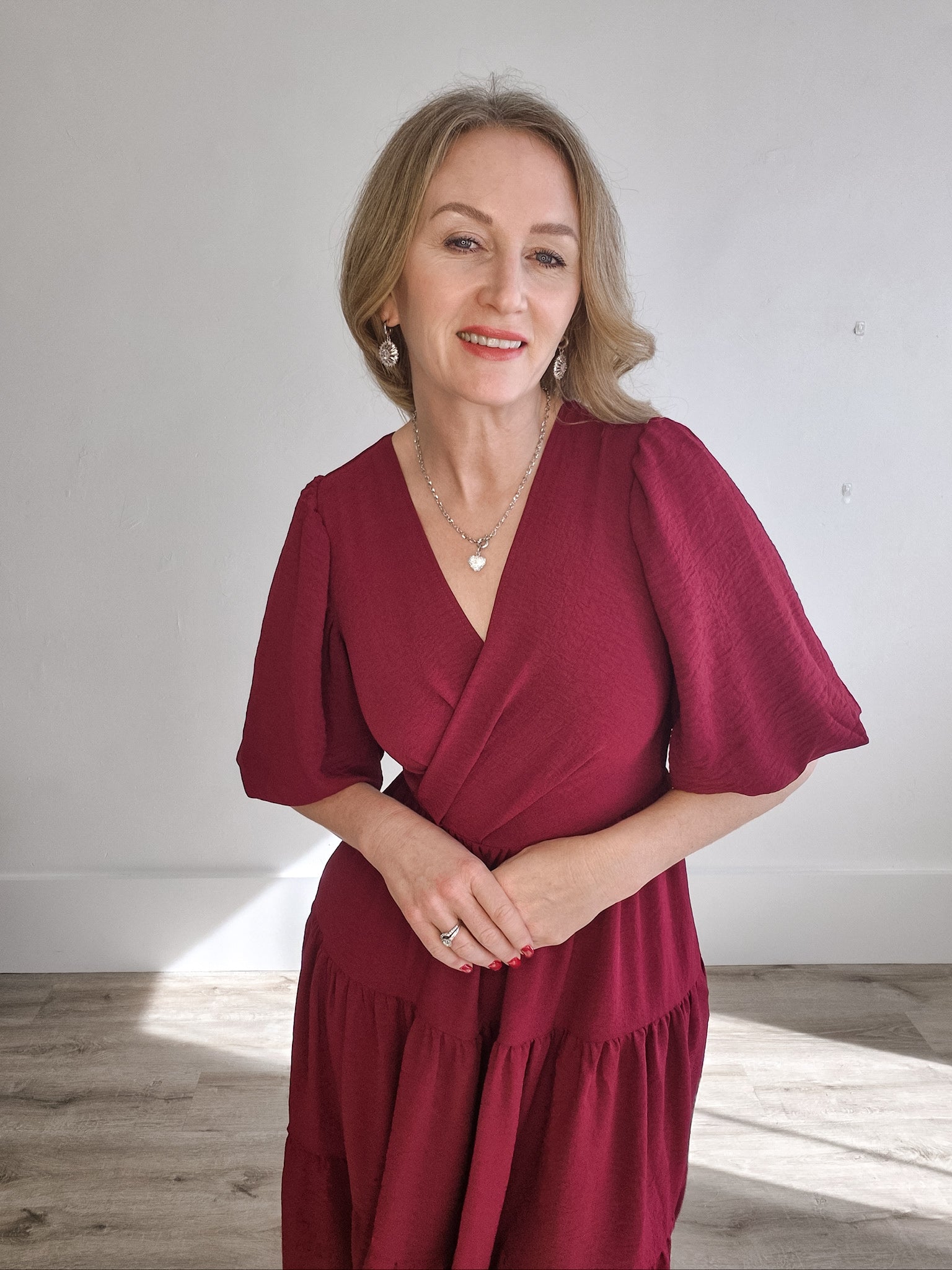 Balloon Sleeve Dress - Wine-Special Occasion Dress- Hometown Style HTS, women's in store and online boutique located in Ingersoll, Ontario