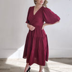 Balloon Sleeve Dress - Wine-Special Occasion Dress- Hometown Style HTS, women's in store and online boutique located in Ingersoll, Ontario