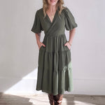 Balloon Sleeve Dress - Olive-Special Occasion Dress- Hometown Style HTS, women's in store and online boutique located in Ingersoll, Ontario