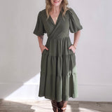 Balloon Sleeve Dress - Olive-Special Occasion Dress- Hometown Style HTS, women's in store and online boutique located in Ingersoll, Ontario