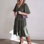 Balloon Sleeve Dress - Olive-Special Occasion Dress- Hometown Style HTS, women's in store and online boutique located in Ingersoll, Ontario