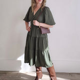 Balloon Sleeve Dress - Olive-Special Occasion Dress- Hometown Style HTS, women's in store and online boutique located in Ingersoll, Ontario