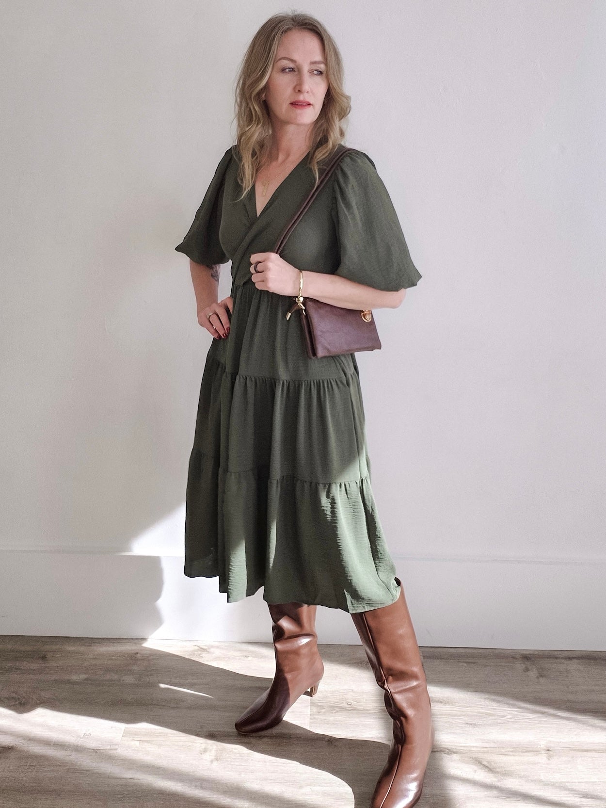 Balloon Sleeve Dress - Olive-Special Occasion Dress- Hometown Style HTS, women's in store and online boutique located in Ingersoll, Ontario