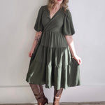 Balloon Sleeve Dress - Olive-Special Occasion Dress- Hometown Style HTS, women's in store and online boutique located in Ingersoll, Ontario