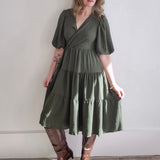 Balloon Sleeve Dress - Olive-Special Occasion Dress- Hometown Style HTS, women's in store and online boutique located in Ingersoll, Ontario