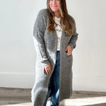 Longline Cardigan Sweater - Grey-Sweaters and Cardigans- Hometown Style HTS, women's in store and online boutique located in Ingersoll, Ontario