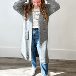 Longline Cardigan Sweater - Grey-Sweaters and Cardigans- Hometown Style HTS, women's in store and online boutique located in Ingersoll, Ontario