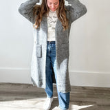 Longline Cardigan Sweater - Grey-Sweaters and Cardigans- Hometown Style HTS, women's in store and online boutique located in Ingersoll, Ontario