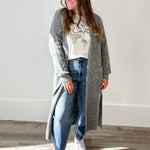 Longline Cardigan Sweater - Grey-Sweaters and Cardigans- Hometown Style HTS, women's in store and online boutique located in Ingersoll, Ontario
