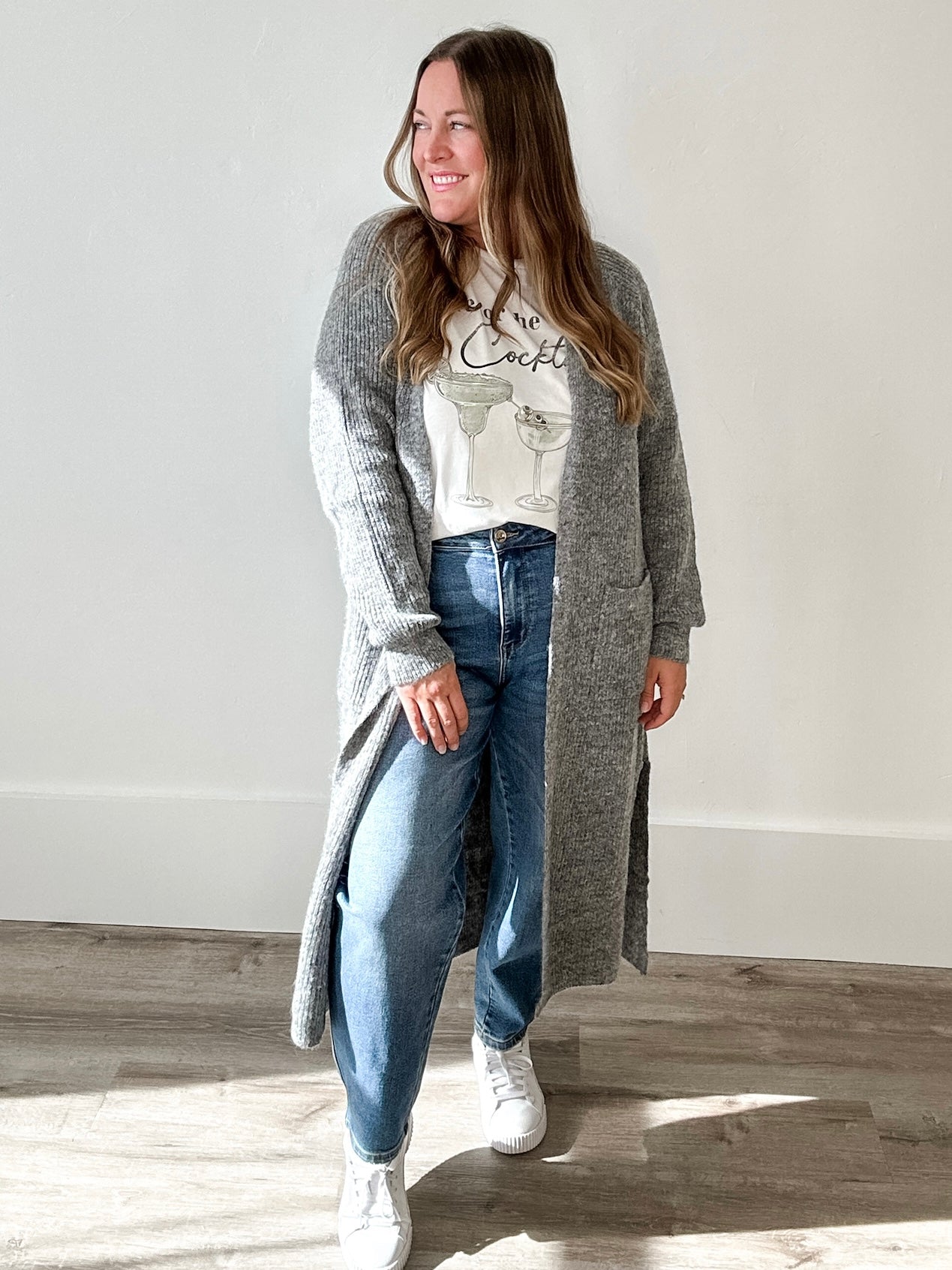 Longline Cardigan Sweater - Grey-Sweaters and Cardigans- Hometown Style HTS, women's in store and online boutique located in Ingersoll, Ontario