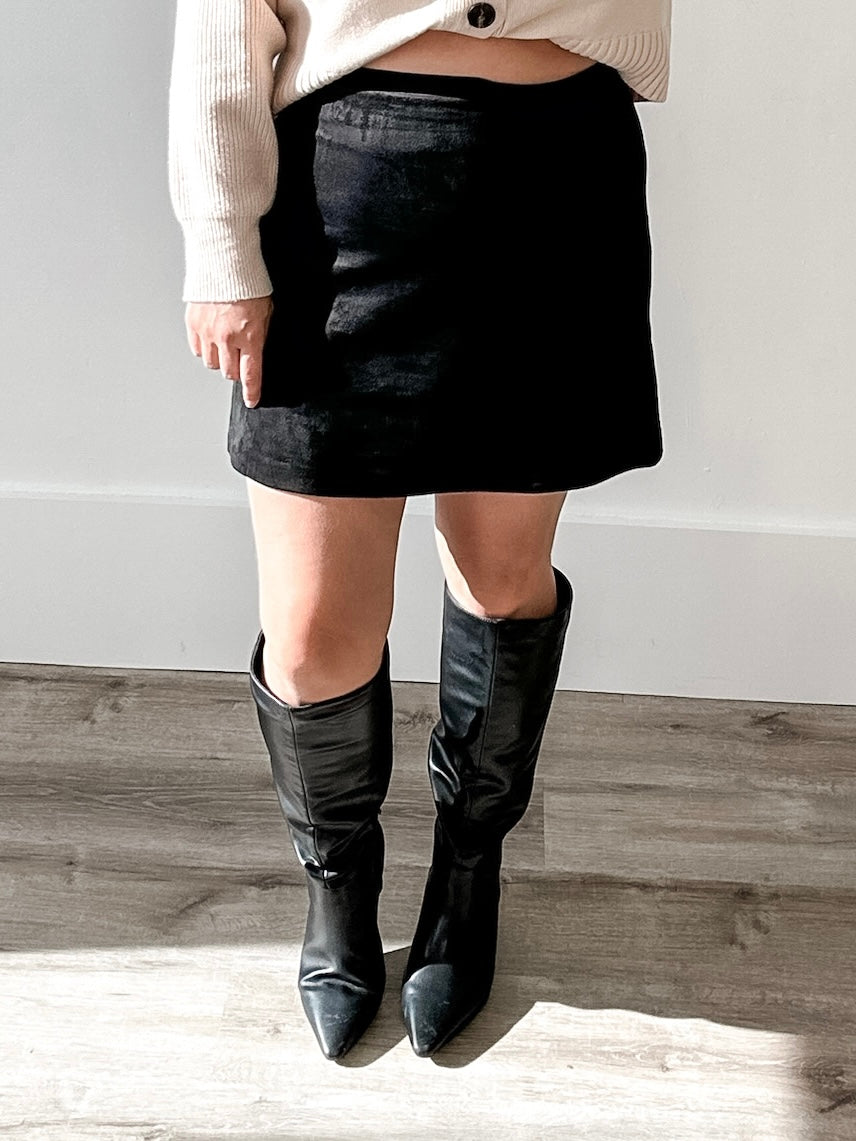Ciera Suede Mini Skirt - Black-skirt- Hometown Style HTS, women's in store and online boutique located in Ingersoll, Ontario