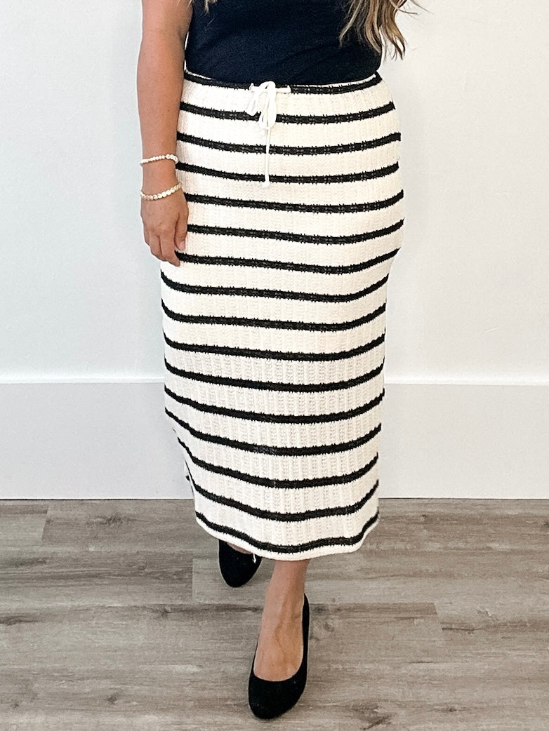 Crochet Knit Midi Skirt - Black & Cream-Skirt- Hometown Style HTS, women's in store and online boutique located in Ingersoll, Ontario