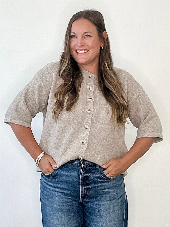 Brushed Button Up Sweater - Mocha-Sweaters and Cardigans- Hometown Style HTS, women's in store and online boutique located in Ingersoll, Ontario