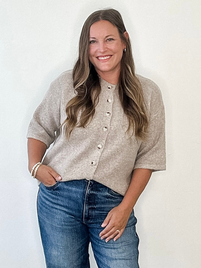 Brushed Button Up Sweater - Mocha-Sweaters and Cardigans- Hometown Style HTS, women's in store and online boutique located in Ingersoll, Ontario