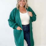 Longline Knit Open Cardigan - Emerald-Sweaters and Cardigans- Hometown Style HTS, women's in store and online boutique located in Ingersoll, Ontario