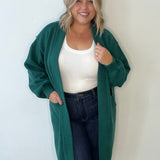 Longline Knit Open Cardigan - Emerald-Sweaters and Cardigans- Hometown Style HTS, women's in store and online boutique located in Ingersoll, Ontario