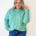Cable Knit Sweater - Emerald-Sweaters and Cardigans- Hometown Style HTS, women's in store and online boutique located in Ingersoll, Ontario