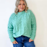 Cable Knit Sweater - Emerald-Sweaters and Cardigans- Hometown Style HTS, women's in store and online boutique located in Ingersoll, Ontario