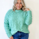 Cable Knit Sweater - Emerald-Sweaters and Cardigans- Hometown Style HTS, women's in store and online boutique located in Ingersoll, Ontario