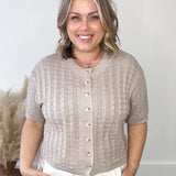 Textured Button-Up Knit - Stone-Sweater- Hometown Style HTS, women's in store and online boutique located in Ingersoll, Ontario