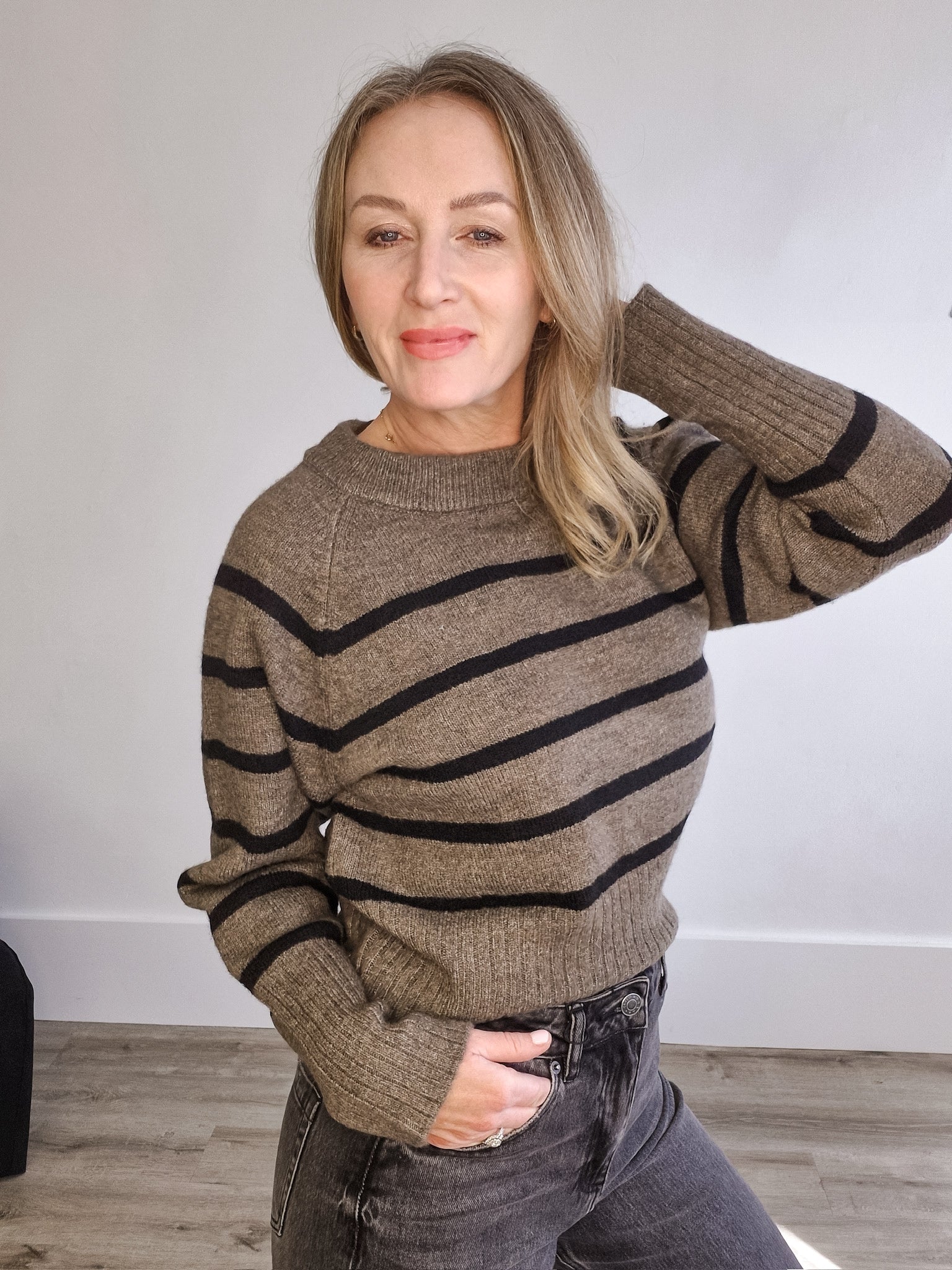 Erin Knit Pullover - Morel/Black Stripe-Sweater- Hometown Style HTS, women's in store and online boutique located in Ingersoll, Ontario
