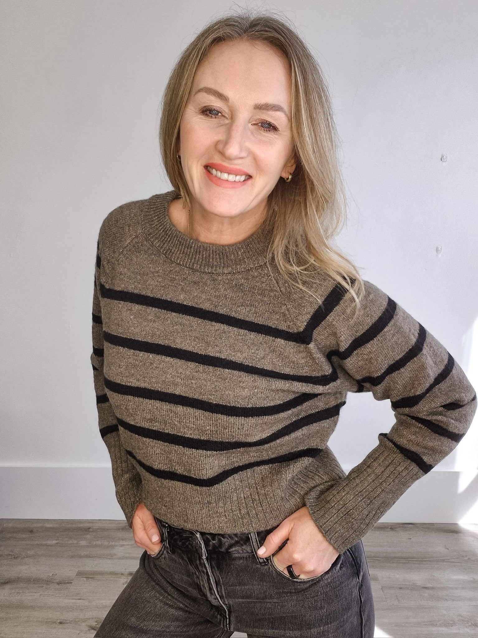 Erin Knit Pullover - Morel/Black Stripe-Sweater- Hometown Style HTS, women's in store and online boutique located in Ingersoll, Ontario