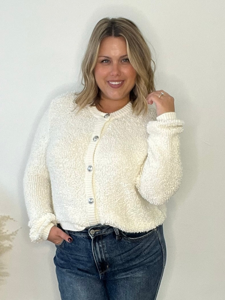Maxie Fluffy Cardigan- Cream-Sweaters and Cardigans- Hometown Style HTS, women's in store and online boutique located in Ingersoll, Ontario