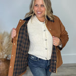 Cotton Chore Jacket - Cognac-Coat & Jackets- Hometown Style HTS, women's in store and online boutique located in Ingersoll, Ontario