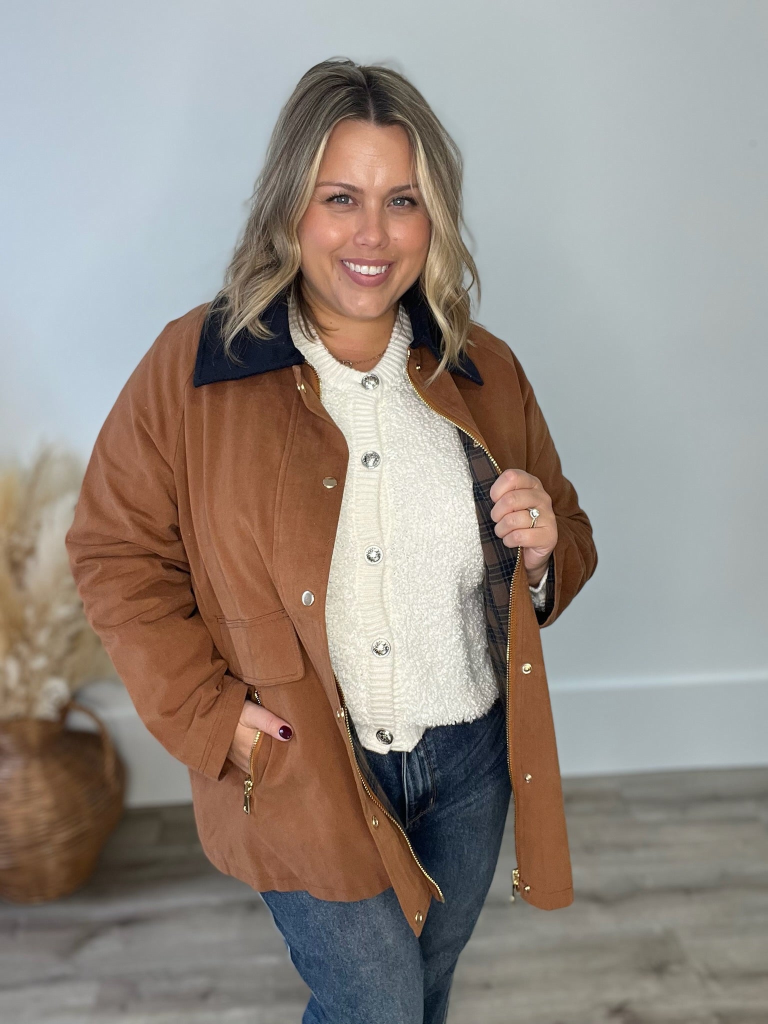 Cotton Chore Jacket - Cognac-Coat & Jackets- Hometown Style HTS, women's in store and online boutique located in Ingersoll, Ontario
