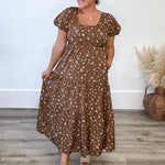 Floral Puff Sleeve Midi - Brown-dress- Hometown Style HTS, women's in store and online boutique located in Ingersoll, Ontario